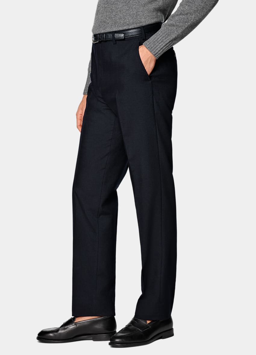 SUITSUPPLY All Season Pure 4-Ply Traveller Wool by Rogna, Italy Navy Straight Leg Suit Trousers