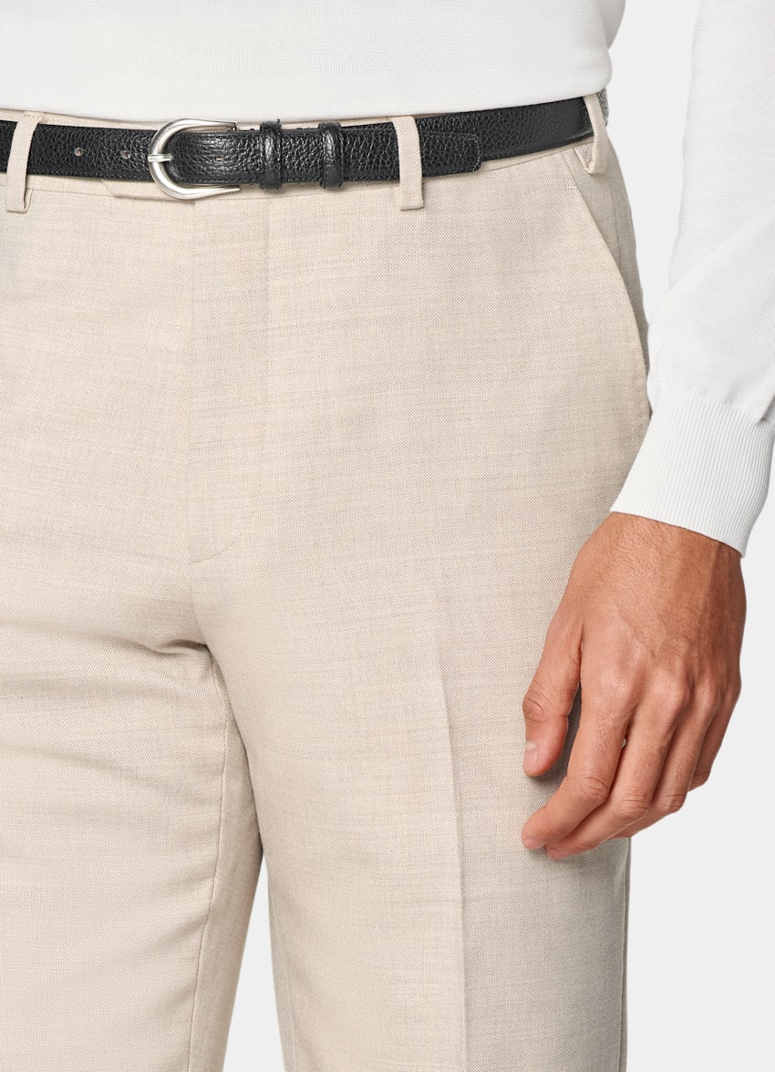 SUITSUPPLY All Season Pure 4-Ply Traveller Wool by Rogna, Italy Sand Straight Leg Suit Trousers