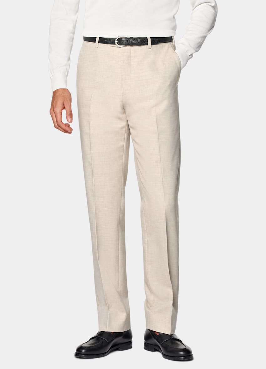 SUITSUPPLY All Season Pure 4-Ply Traveller Wool by Rogna, Italy Sand Straight Leg Suit Trousers