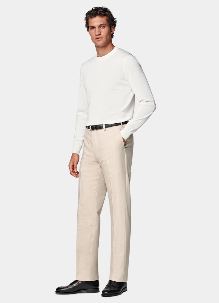 SUITSUPPLY All Season Pure 4-Ply Traveller Wool by Rogna, Italy Sand Straight Leg Suit Trousers