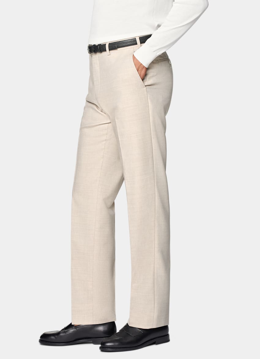 SUITSUPPLY All Season Pure 4-Ply Traveller Wool by Rogna, Italy Sand Straight Leg Suit Trousers