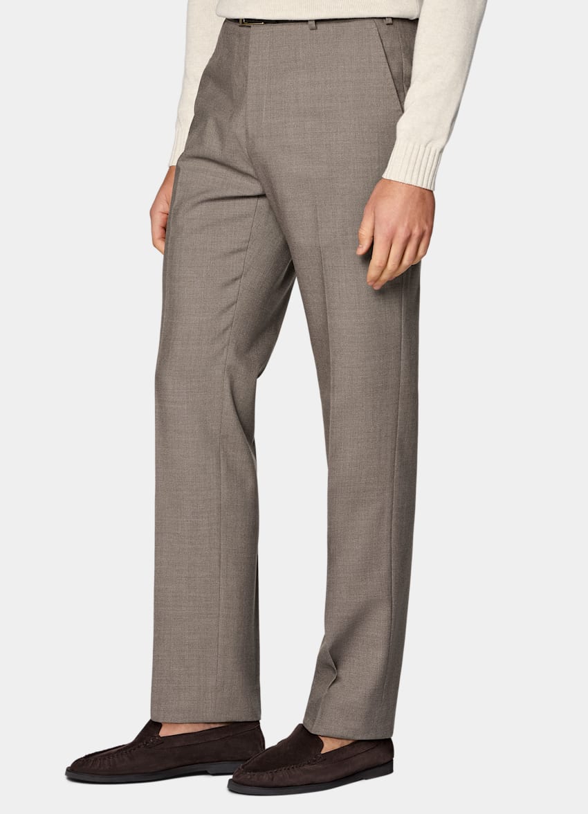 SUITSUPPLY All Season Wrinkle-Free 4-Ply Wool by Rogna, Italy Taupe Straight Leg Pants