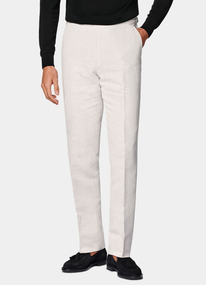 SUITSUPPLY Summer Linen Cotton by Di Sondrio, Italy Light Taupe Straight Leg Suit Trousers