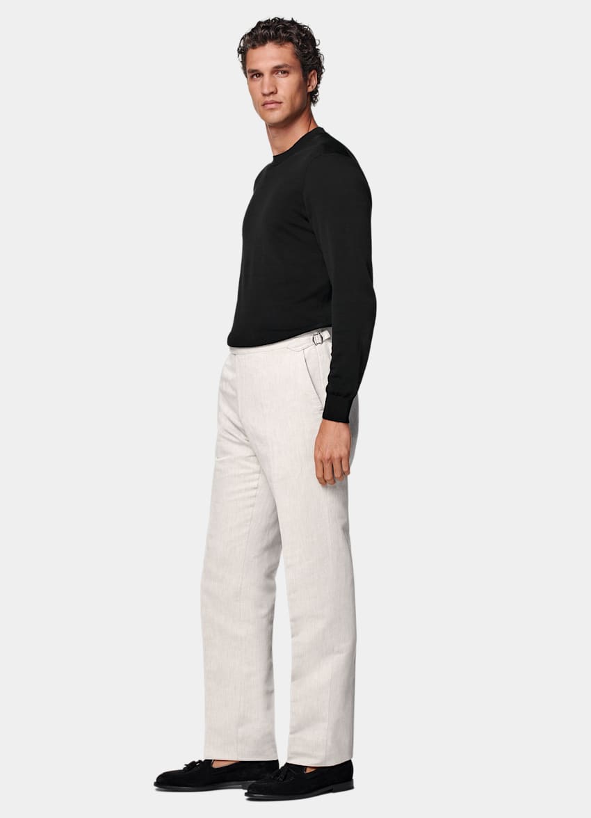 SUITSUPPLY Summer Linen Cotton by Di Sondrio, Italy Light Taupe Straight Leg Suit Trousers