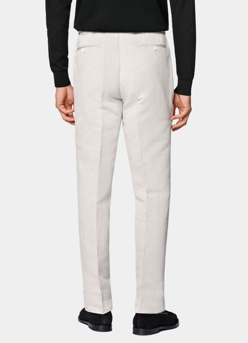 SUITSUPPLY Summer Linen Cotton by Di Sondrio, Italy Light Taupe Straight Leg Suit Trousers
