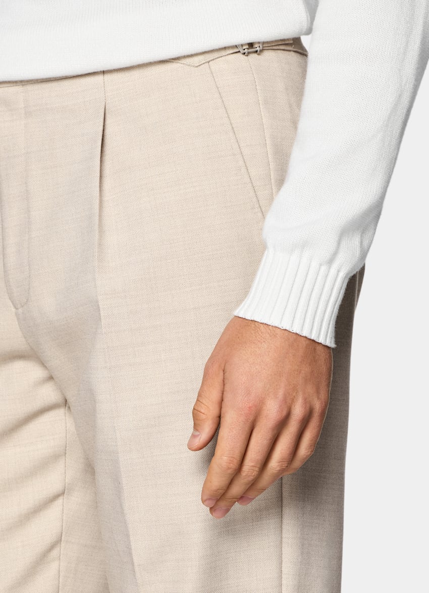 SUITSUPPLY All Season Wrinkle-Free 4-Ply Wool by Rogna, Italy Sand Wide Leg Tapered Suit Trousers