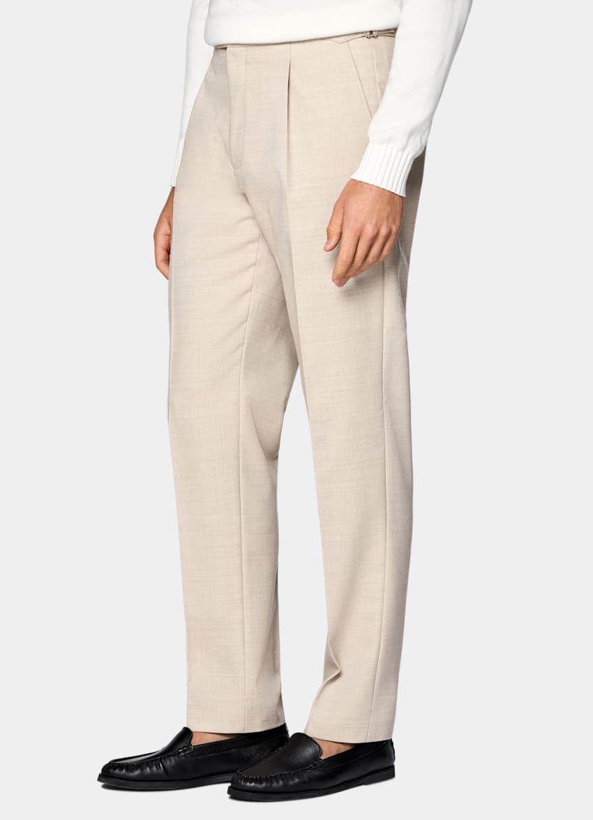 SUITSUPPLY All Season Wrinkle-Free 4-Ply Wool by Rogna, Italy Sand Wide Leg Tapered Suit Trousers