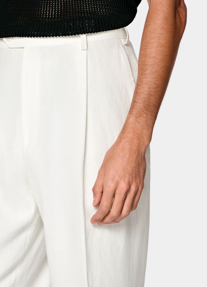 SUITSUPPLY Summer Pure Linen by Libeco, Belgium Off-White Wide Leg Straight Suit Trousers