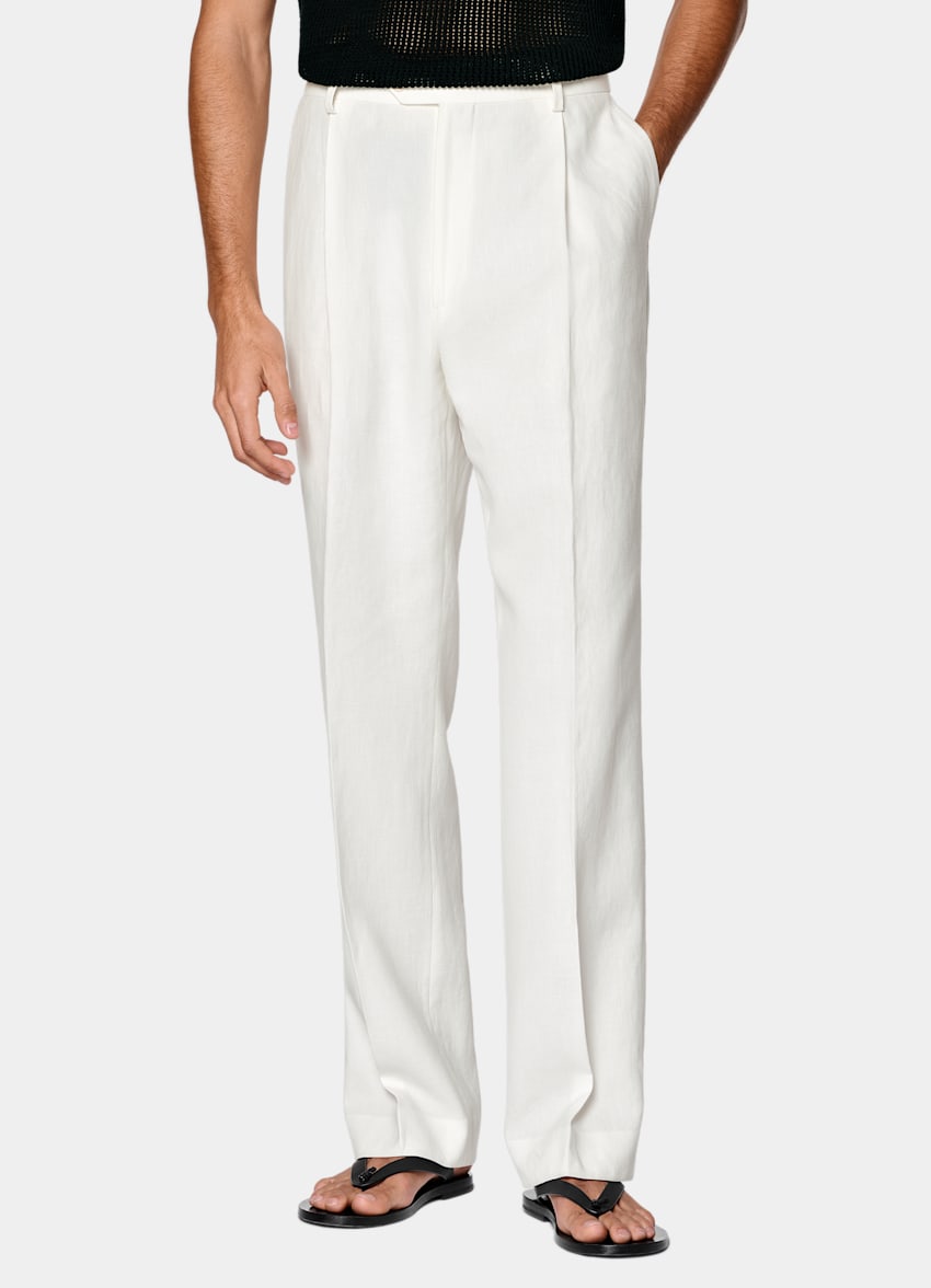 SUITSUPPLY Summer Pure Linen by Libeco, Belgium Off-White Wide Leg Straight Suit Trousers