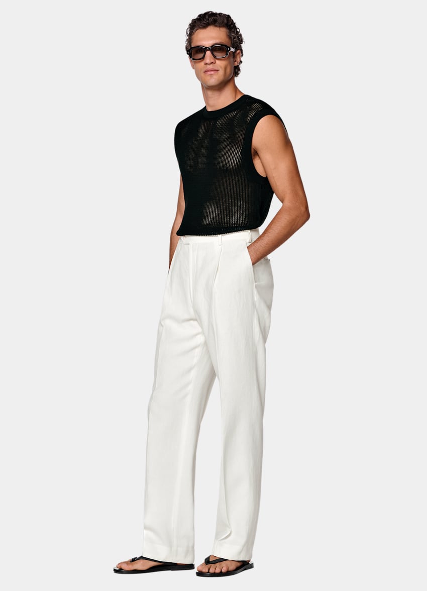 SUITSUPPLY Summer Pure Linen by Libeco, Belgium Off-White Wide Leg Straight Suit Trousers