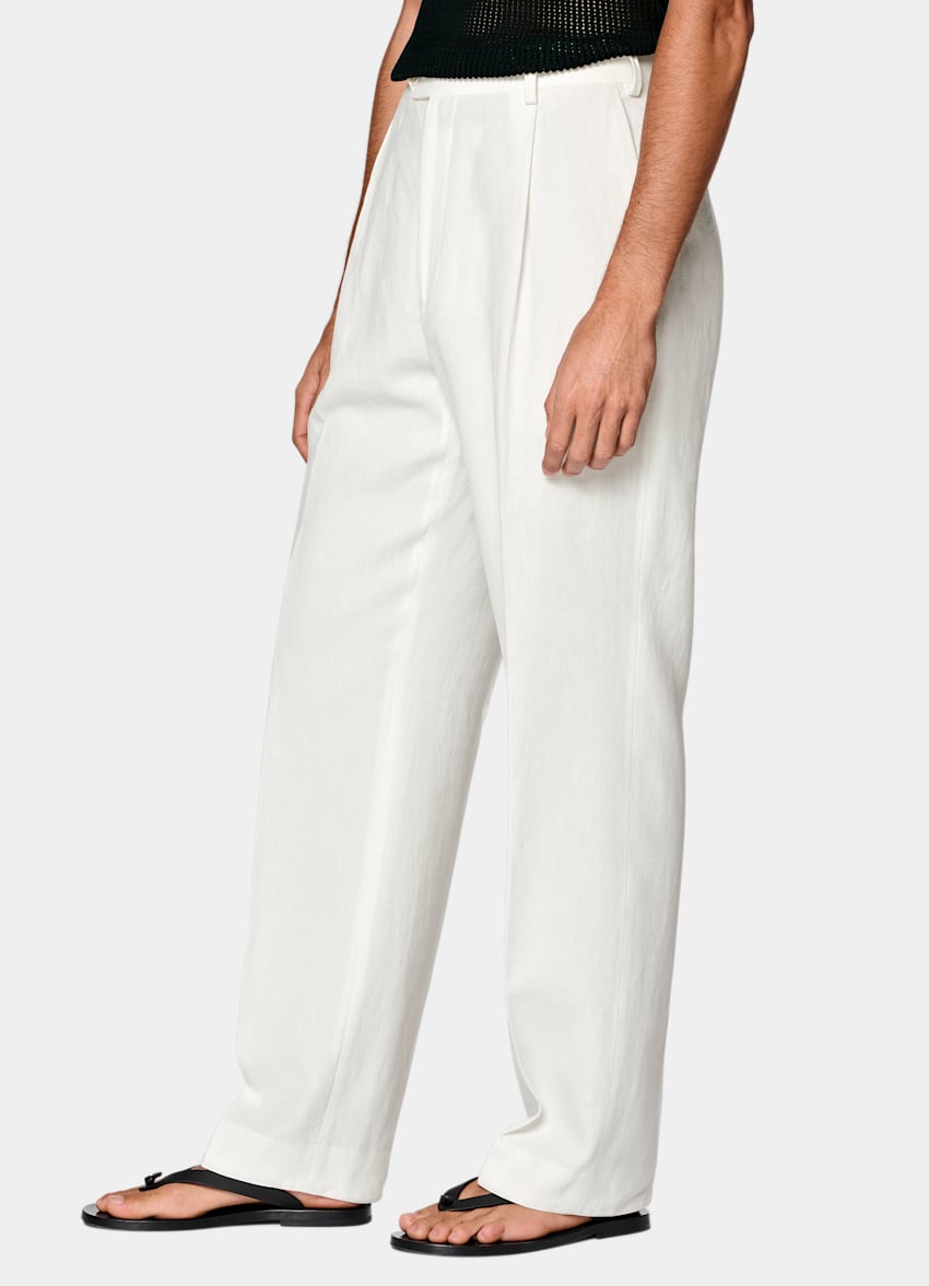 SUITSUPPLY Summer Pure Linen by Libeco, Belgium Off-White Wide Leg Straight Suit Trousers
