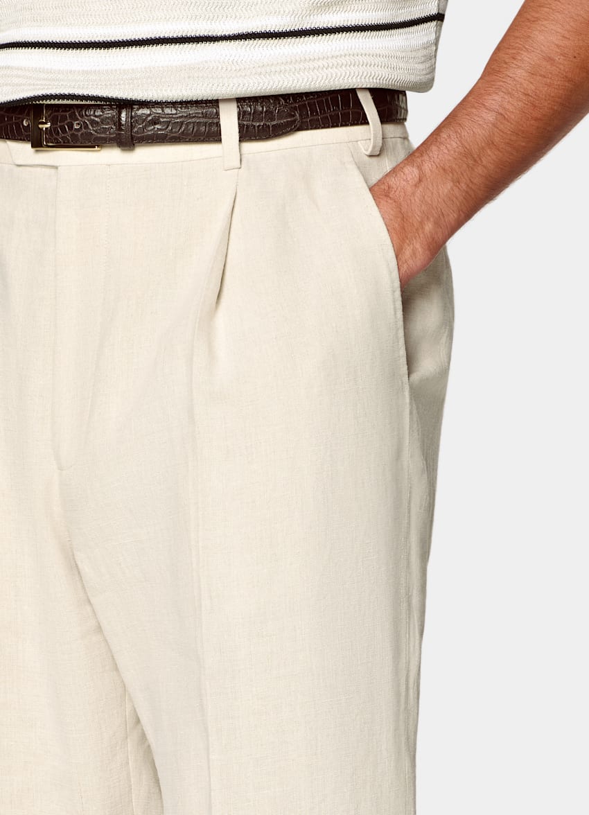 SUITSUPPLY &Eacute;t&eacute; Pur lin par Libeco, Belgique Pantalon de costume Wide Leg Straight sable