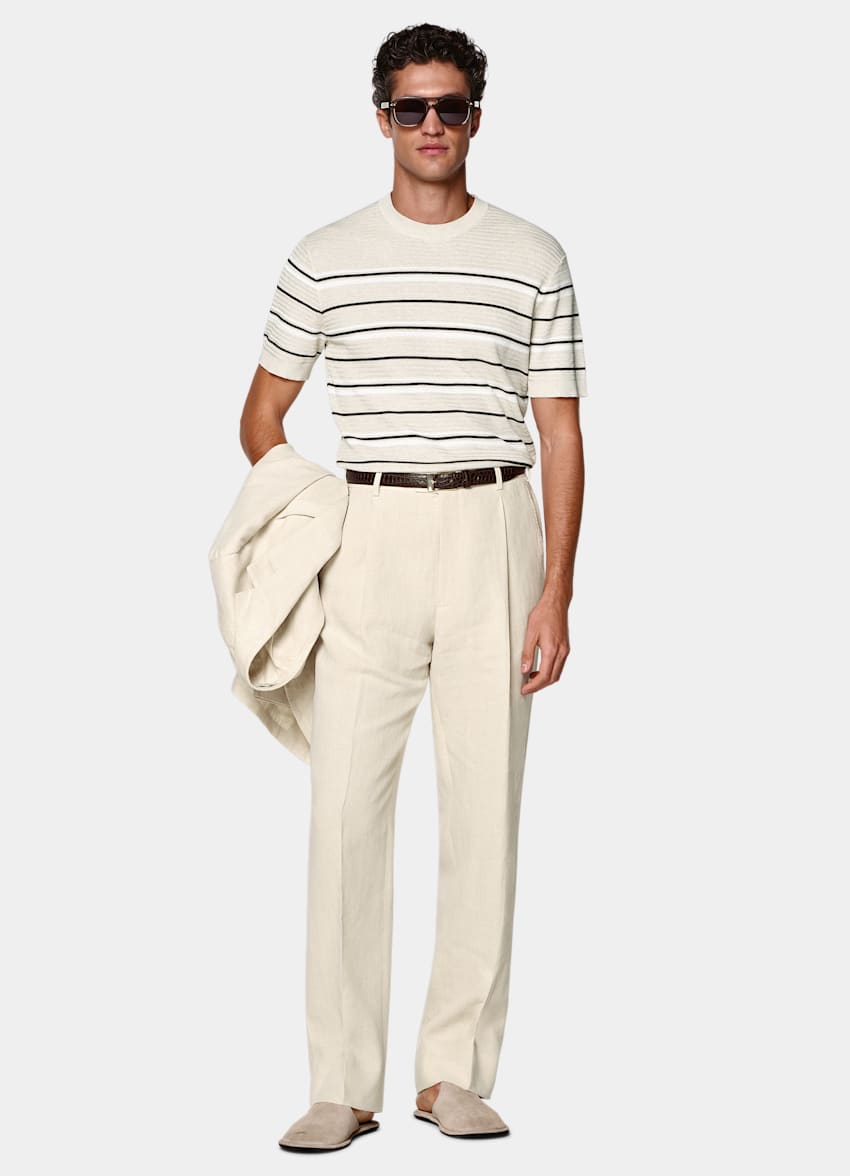 SUITSUPPLY &Eacute;t&eacute; Pur lin par Libeco, Belgique Pantalon de costume Wide Leg Straight sable