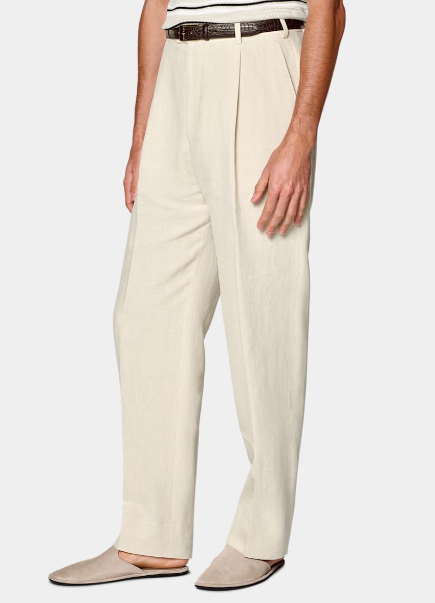 SUITSUPPLY &Eacute;t&eacute; Pur lin par Libeco, Belgique Pantalon de costume Wide Leg Straight sable