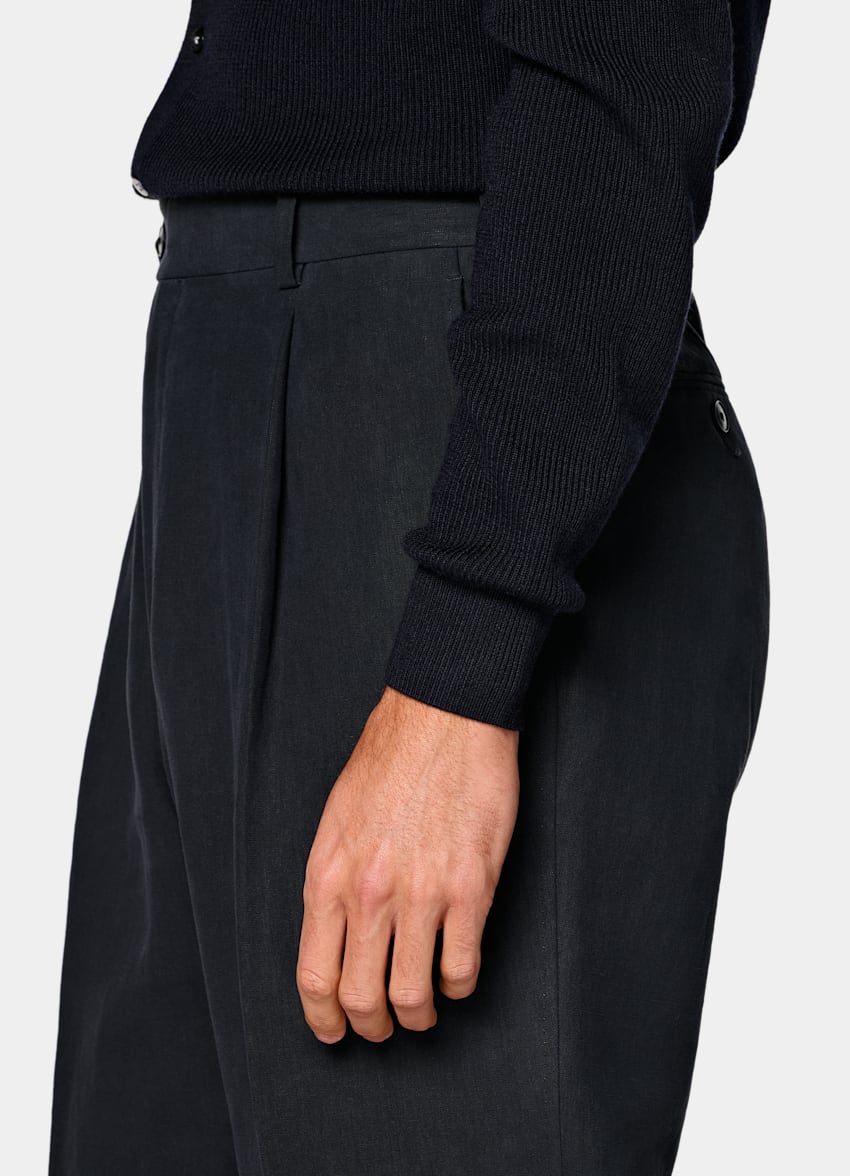 SUITSUPPLY Summer Pure Linen fr&aring;n Libeco, Belgien Navy Wide Leg Straight Suit Trousers