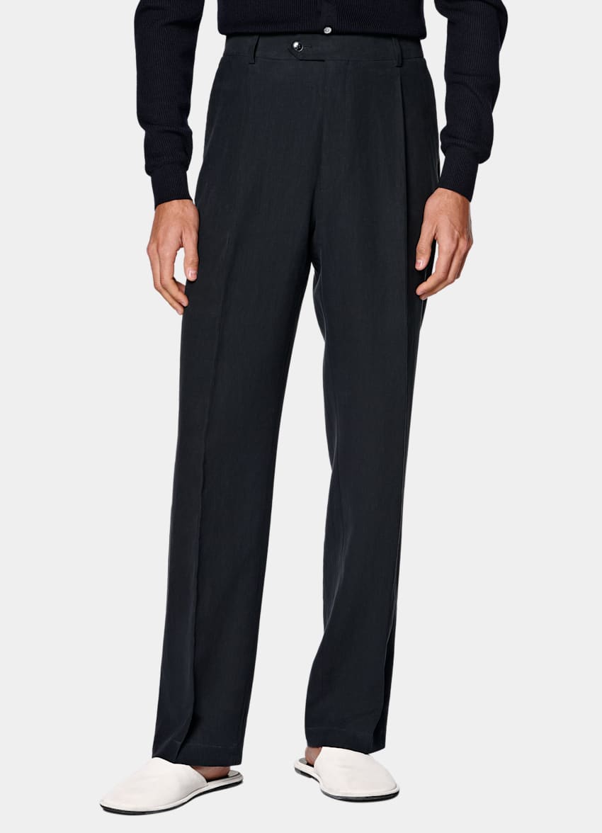 SUITSUPPLY Summer Pure Linen fr&aring;n Libeco, Belgien Navy Wide Leg Straight Suit Trousers