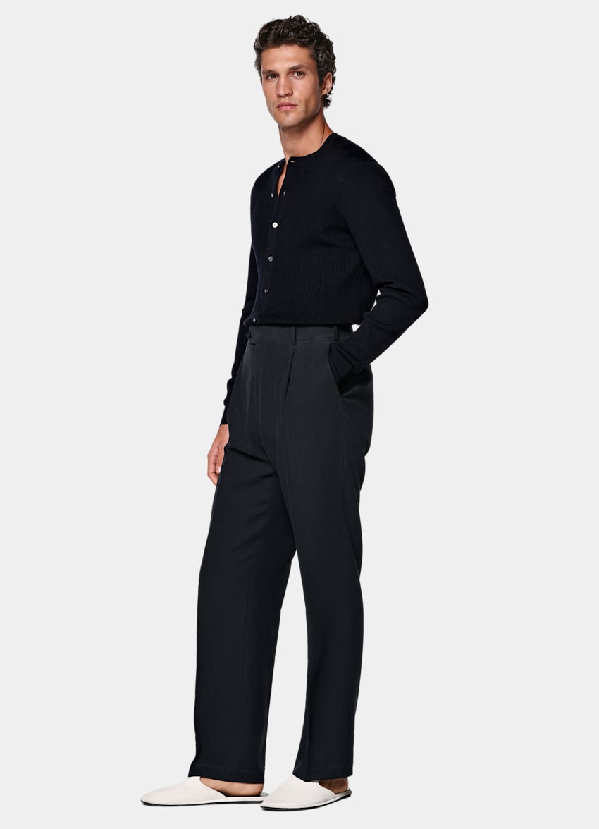 SUITSUPPLY Summer Pure Linen fr&aring;n Libeco, Belgien Navy Wide Leg Straight Suit Trousers