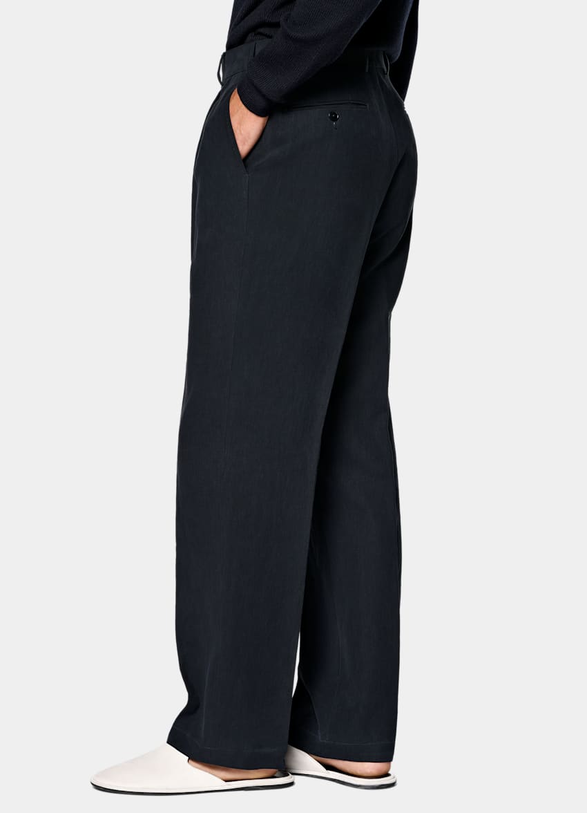 SUITSUPPLY Summer Pure Linen fr&aring;n Libeco, Belgien Navy Wide Leg Straight Suit Trousers