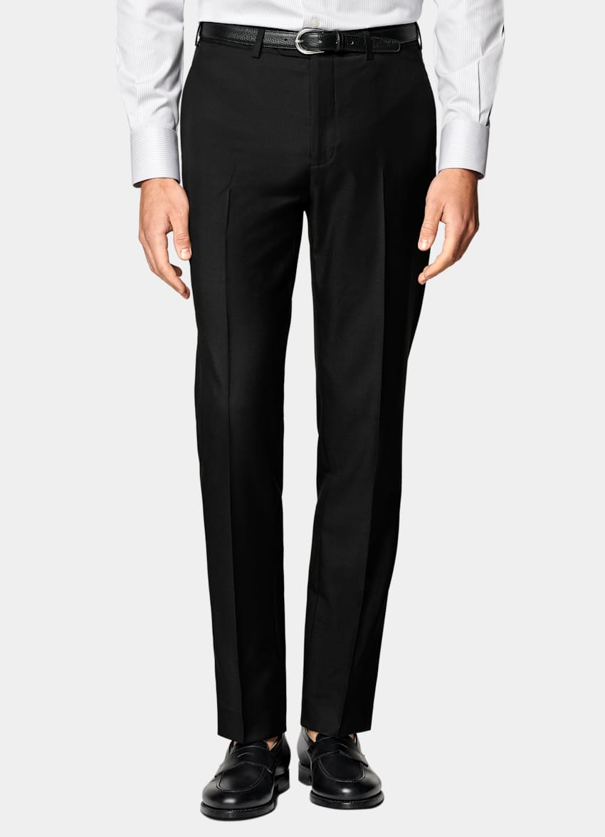 SUITSUPPLY Pure S110's Wool by Vitale Barberis Canonico, Italy  Black Slim Leg Straight Suit Pants