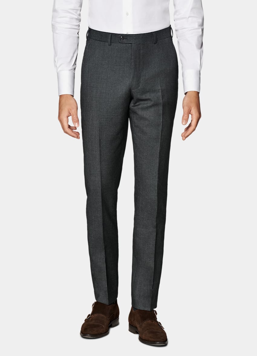 Dark Grey Bird's Eye Brescia Suit Trousers in Pure S130's Wool