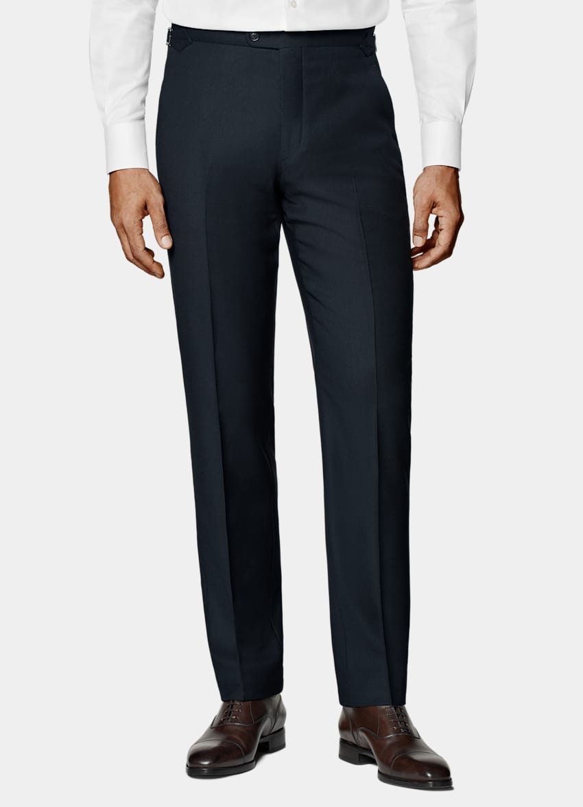 SUITSUPPLY All Season Pure Wool by Reda, Italy Navy Bird's Eye Slim Leg Straight Suit Trousers