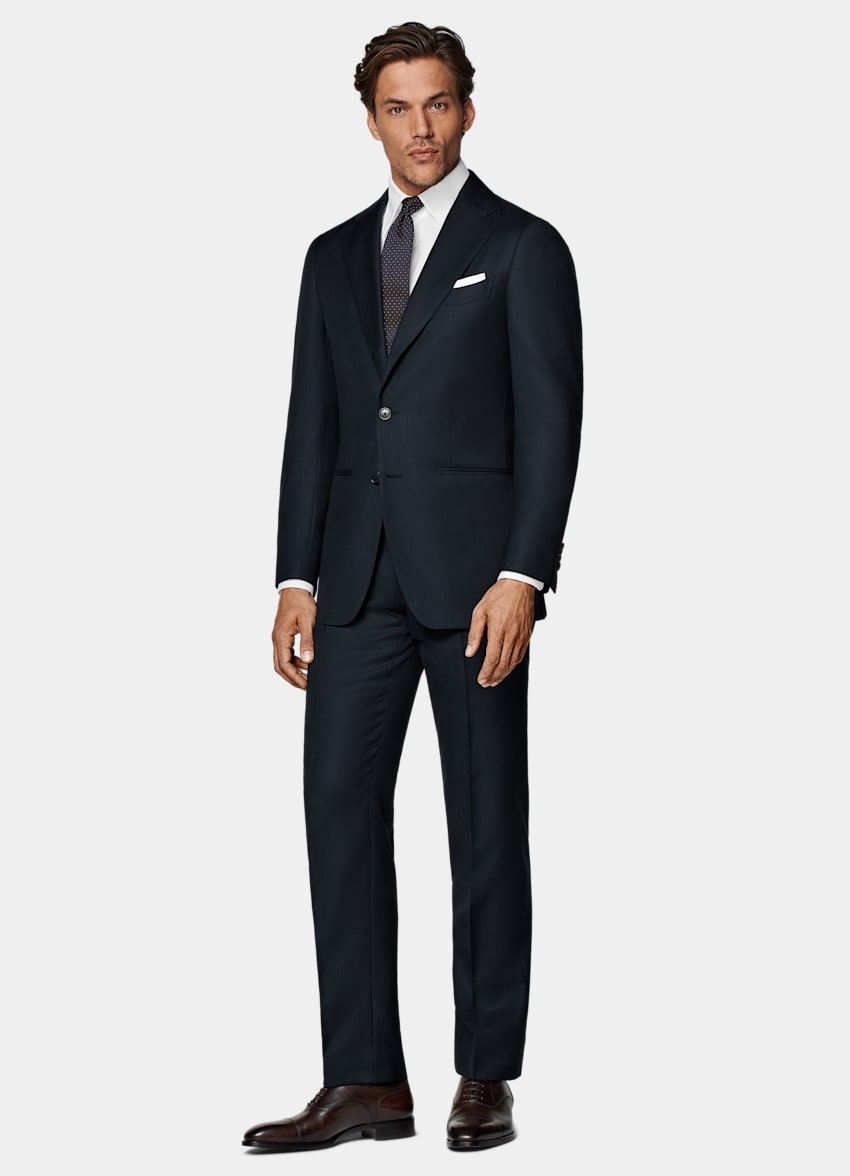 SUITSUPPLY All Season Pure Wool by Reda, Italy Navy Bird's Eye Slim Leg Straight Suit Trousers