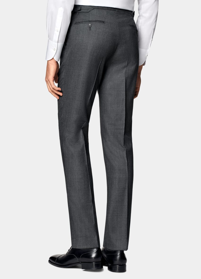 SUITSUPPLY Pure S130's Wool by Vitale Barberis Canonico, Italy Dark Grey Bird's Eye Slim Leg Straight Suit Trousers
