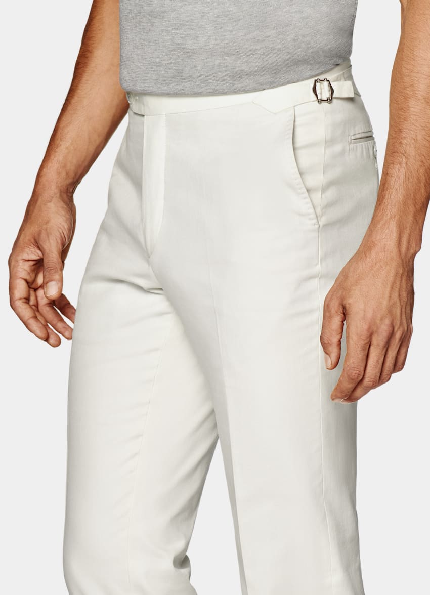 SUITSUPPLY Summer Pure Cotton by E.Thomas, Italy Off-White Slim Leg Straight Trousers