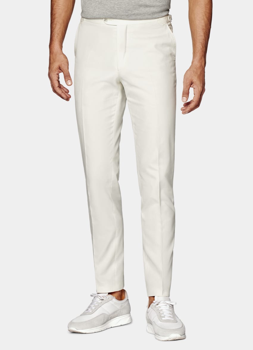 SUITSUPPLY Pure Cotton by E.Thomas, Italy  Off-White Slim Leg Straight Pants