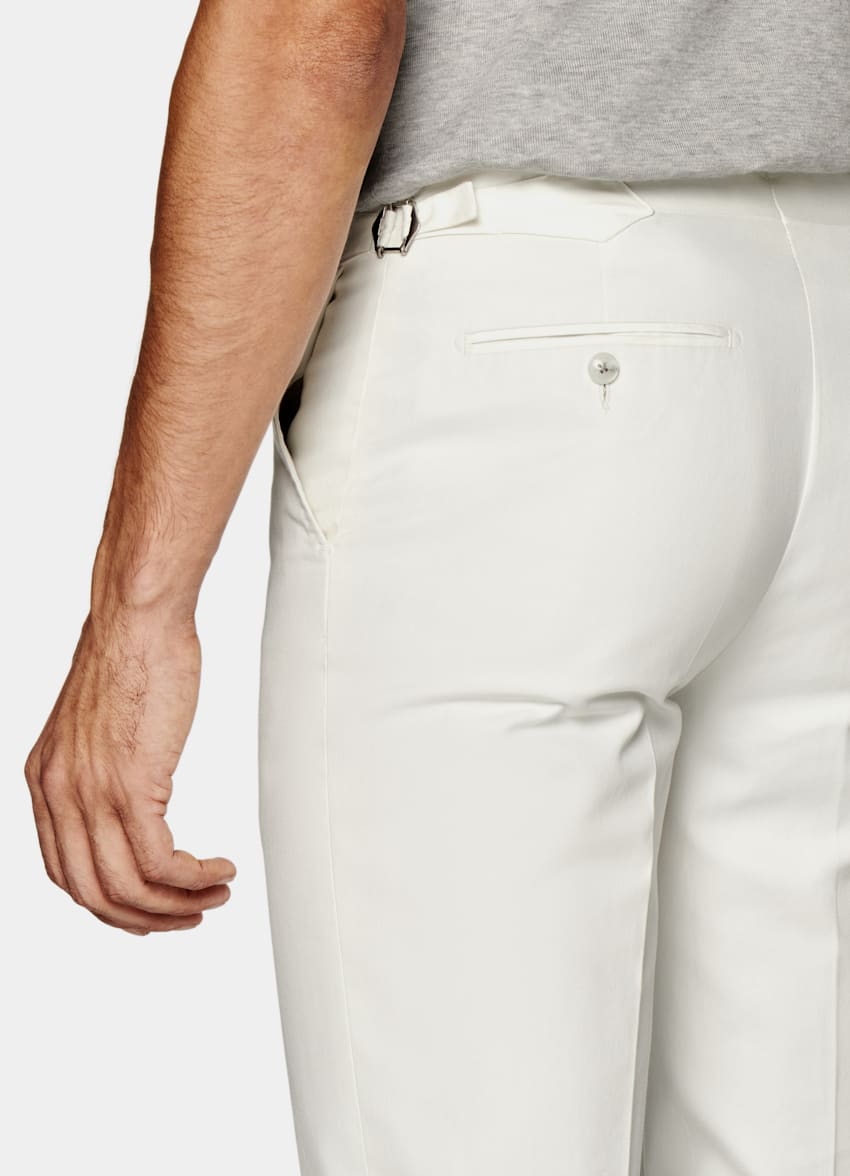 SUITSUPPLY Summer Pure Cotton by E.Thomas, Italy Off-White Slim Leg Straight Trousers