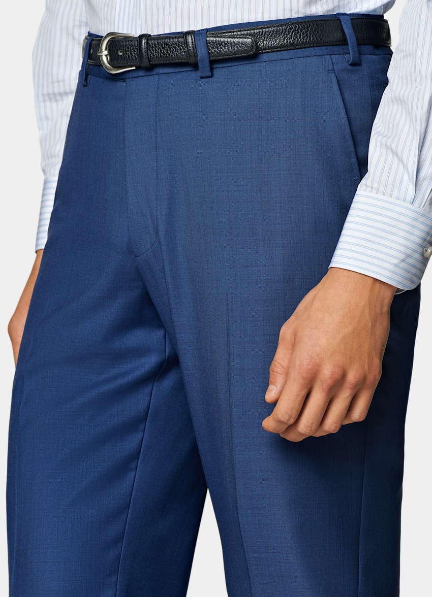 SUITSUPPLY All Season Pure S110's Wool by Vitale Barberis Canonico, Italy Mid Blue Slim Leg Straight Suit Trousers