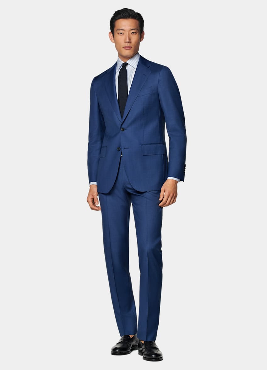 SUITSUPPLY Pure S110's Wool by Vitale Barberis Canonico, Italy  Mid Blue Slim Leg Straight Suit Pants