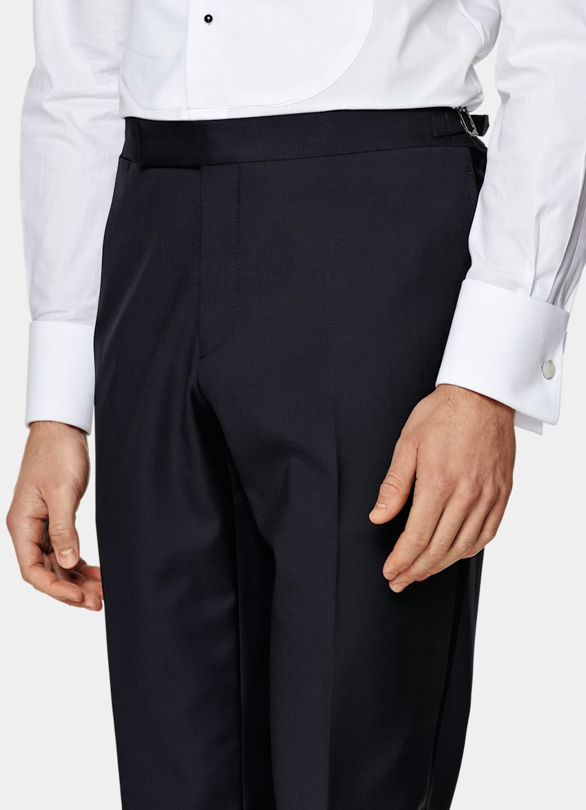SUITSUPPLY Pure S110's Wool by Vitale Barberis Canonico, Italy  Navy Slim Leg Straight Tuxedo Pants