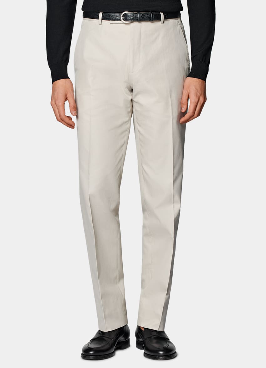 SUITSUPPLY All Season Pure Cotton by E.Thomas, Italy Sand Straight Leg Trousers