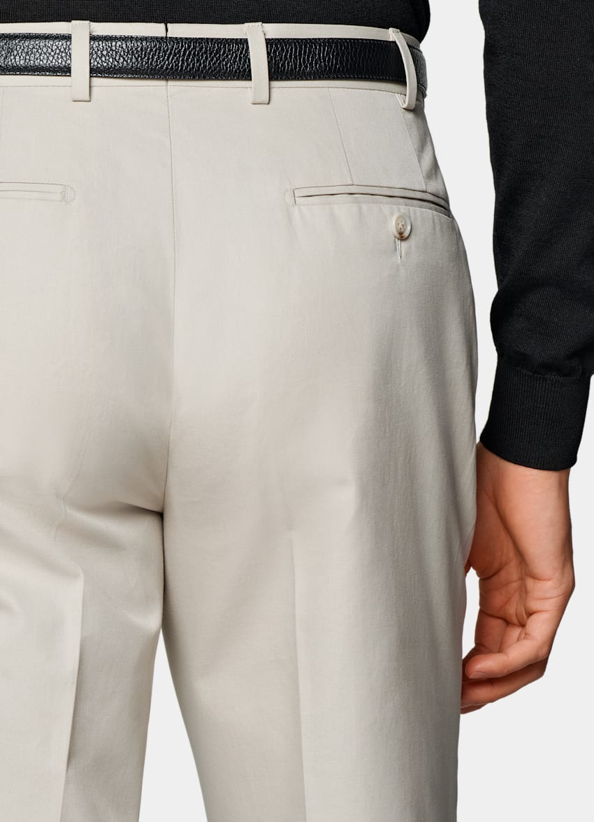 SUITSUPPLY All Season Pure Cotton by E.Thomas, Italy Sand Straight Leg Trousers
