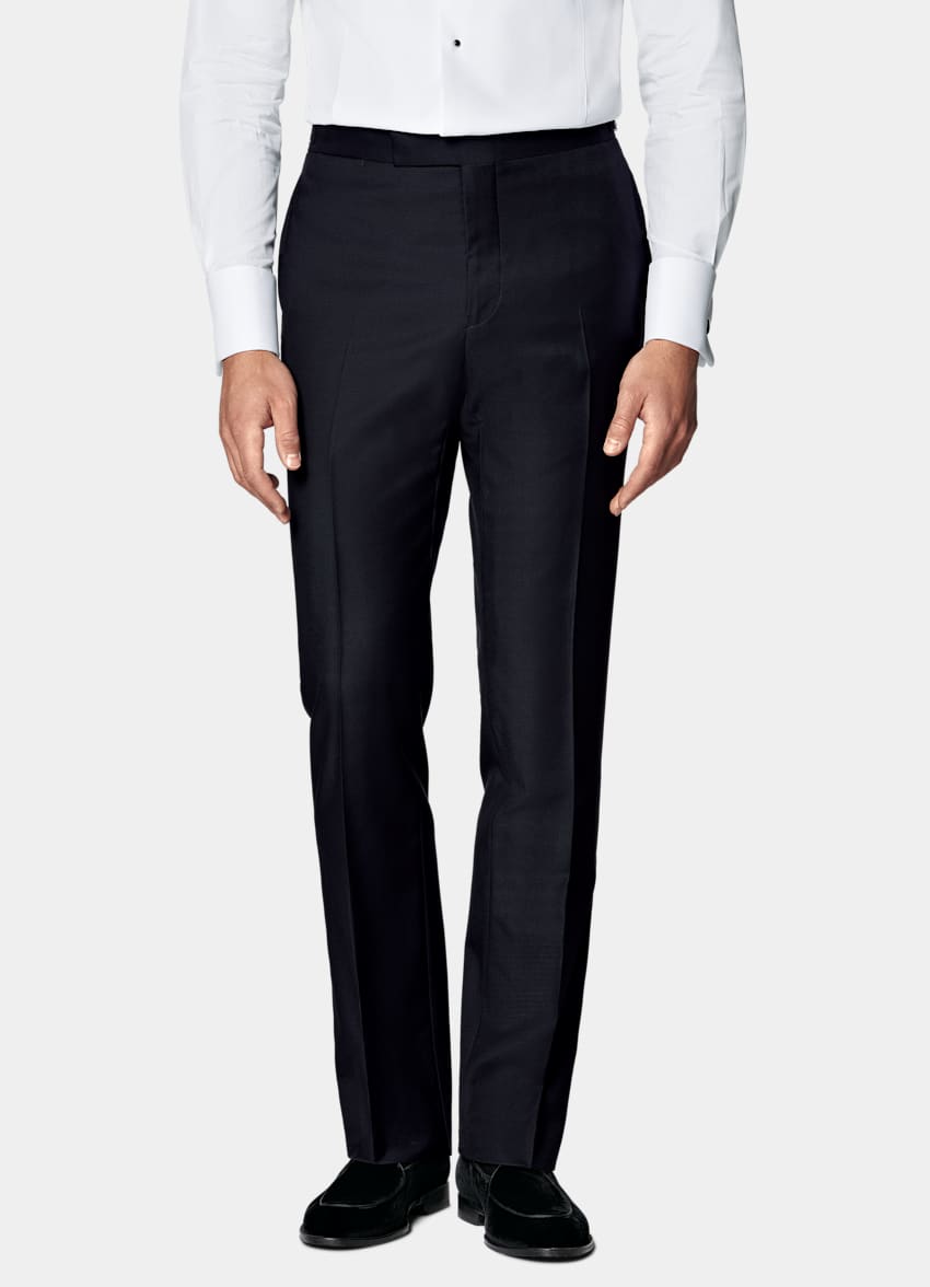 SUITSUPPLY All Season Pure S110's Wool by Vitale Barberis Canonico, Italy Navy Slim Leg Straight Tuxedo Trousers