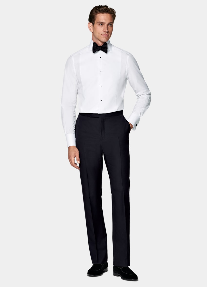 SUITSUPPLY All Season Pure S110's Wool by Vitale Barberis Canonico, Italy Navy Slim Leg Straight Tuxedo Trousers