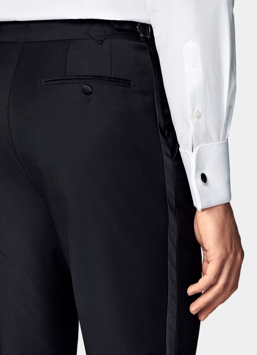 SUITSUPPLY All Season Pure S110's Wool by Vitale Barberis Canonico, Italy Navy Slim Leg Straight Tuxedo Trousers