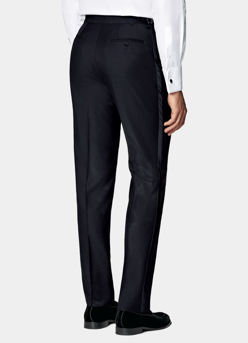  Navy Slim Leg Straight Tuxedo Pants