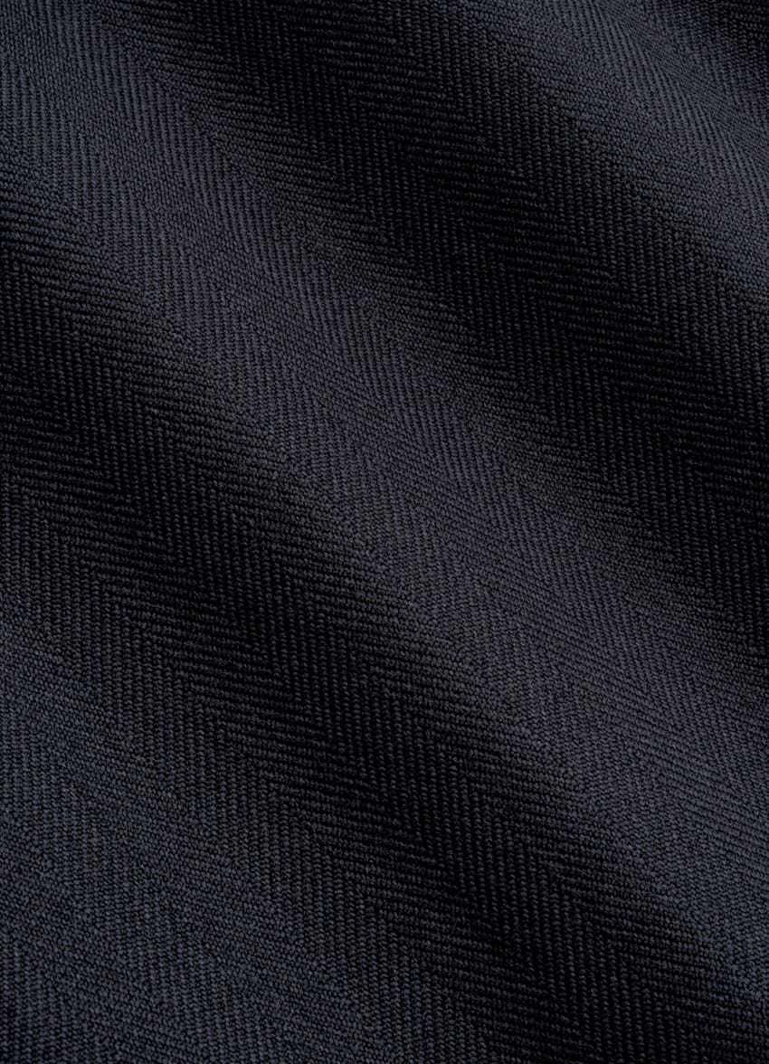 SUITSUPPLY All Season Stretch Wool Cotton by Di Sondrio, Italy Navy Herringbone Straight Leg Trousers