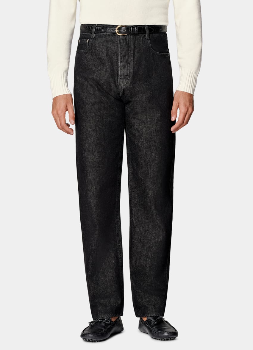 SUITSUPPLY All Season Selvedge Denim by Candiani, Italy  Dark Grey Straight Leg Jeans