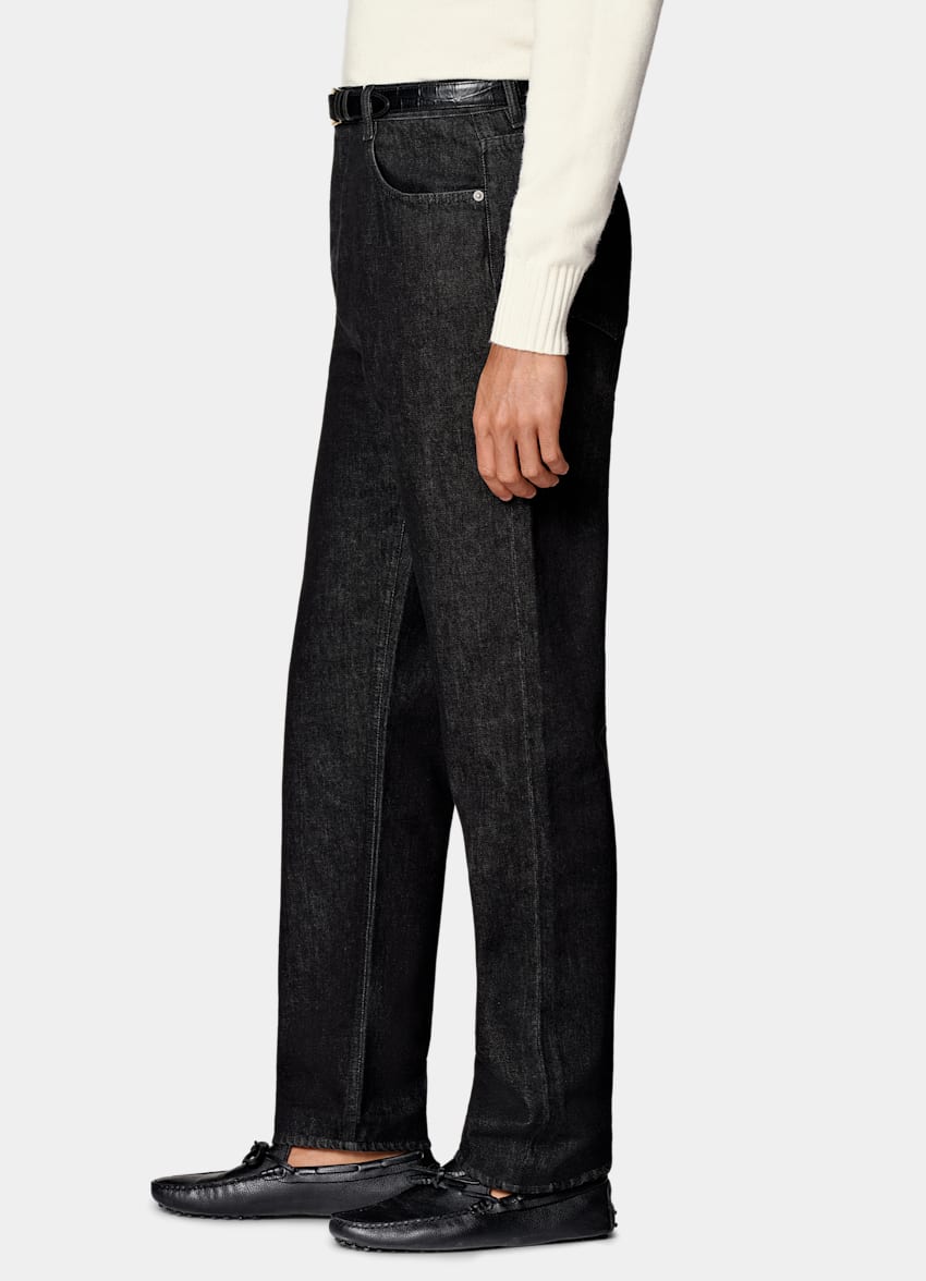 SUITSUPPLY All Season Selvedge Denim by Candiani, Italy Dark Grey Straight Leg Jeans