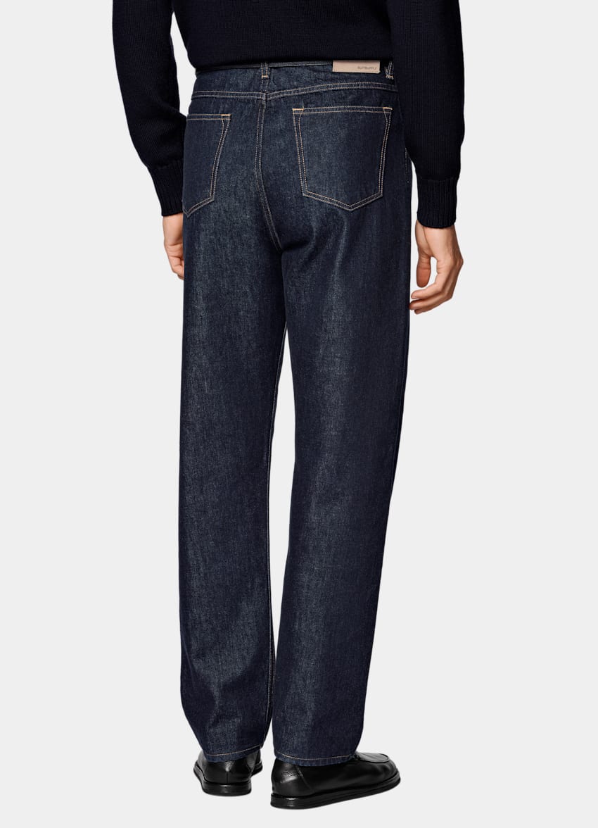 Dark Blue Straight Leg Tapered Jeans
