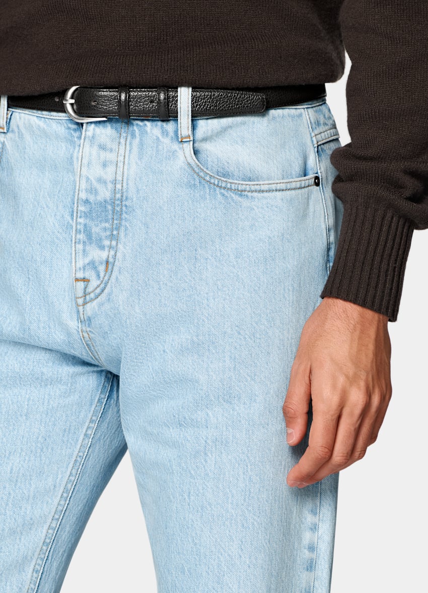 SUITSUPPLY All season Pur coton par Candiani, Italie Jean Straight Leg bleu clair