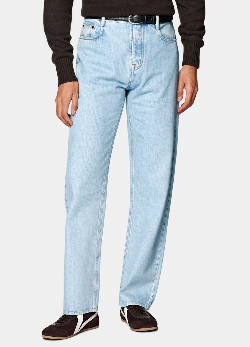 SUITSUPPLY All season Pur coton par Candiani, Italie Jean Straight Leg bleu clair