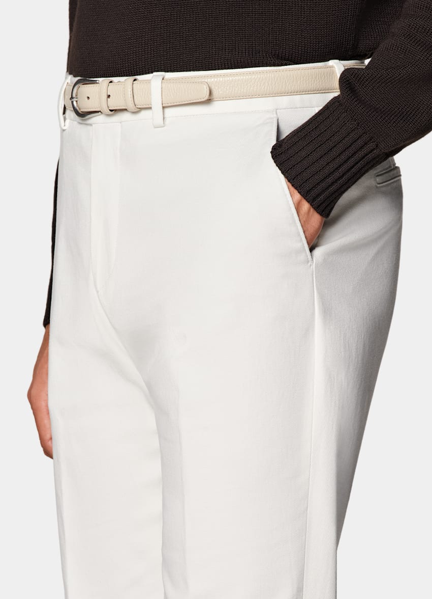 SUITSUPPLY All Season Stretch Cotton by Cervotessile, Italy Off-White Slim Leg Straight Chinos