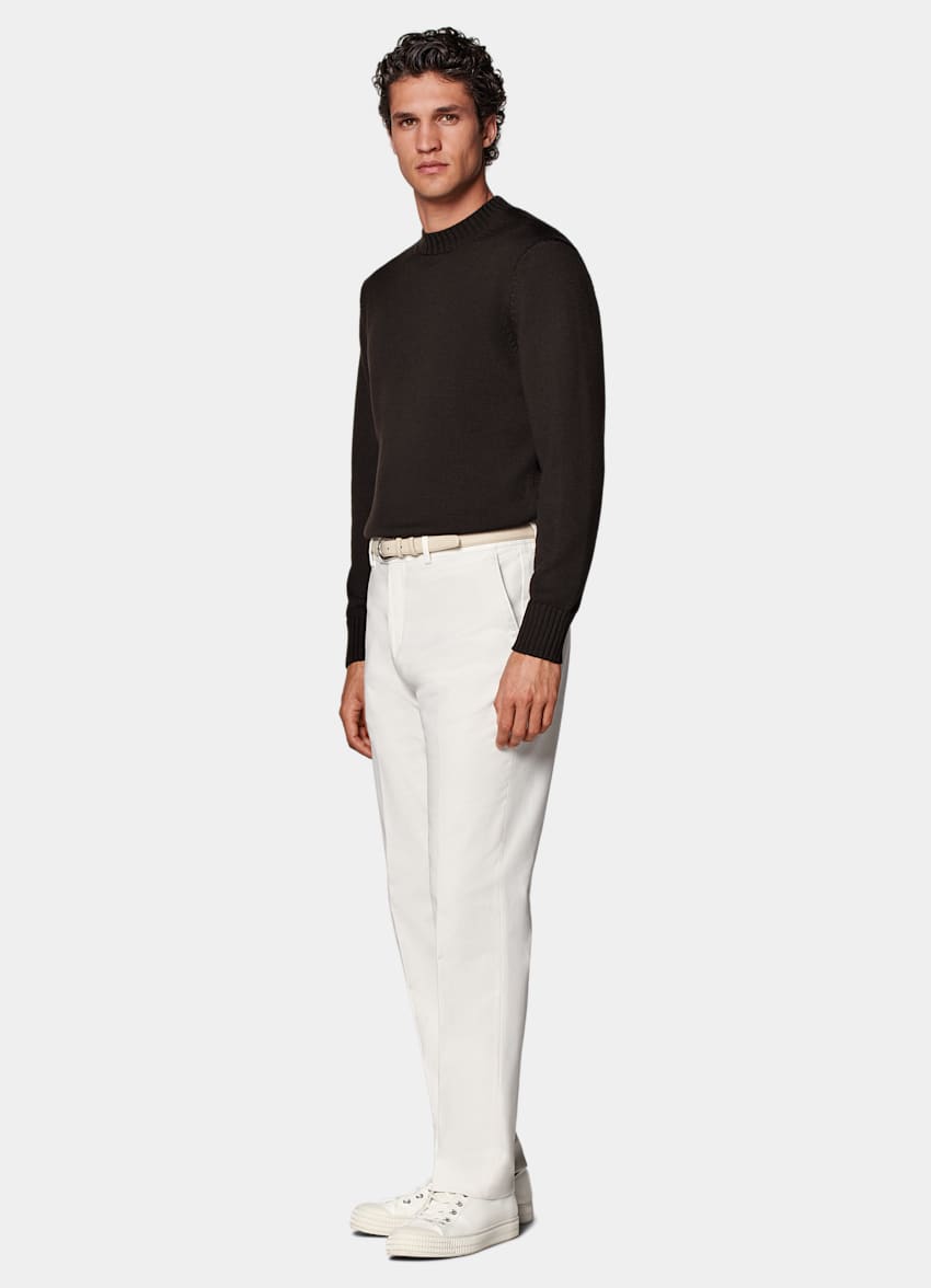 SUITSUPPLY All Season Stretch Cotton by Cervotessile, Italy Off-White Slim Leg Straight Chinos