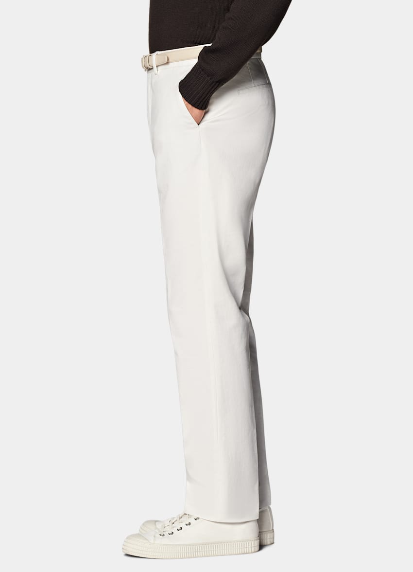 SUITSUPPLY All Season Stretch Cotton by Cervotessile, Italy Off-White Slim Leg Straight Chinos