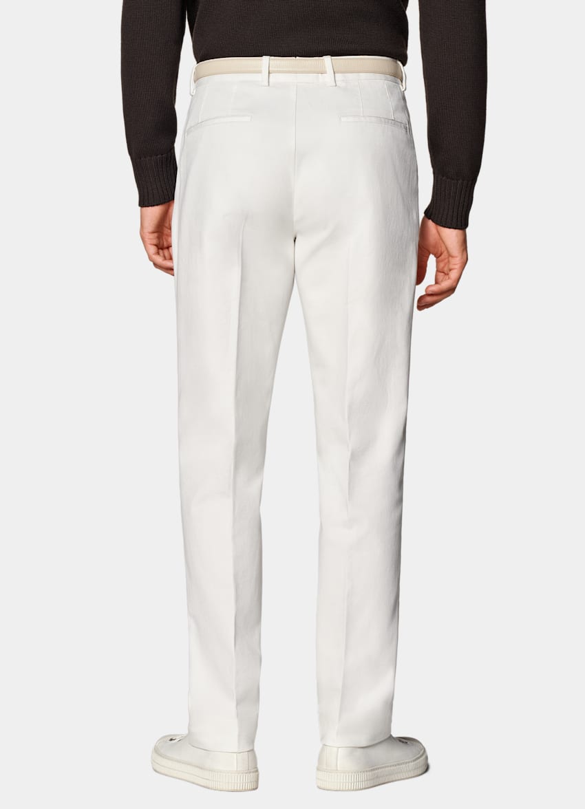 SUITSUPPLY All Season Stretch Cotton by Cervotessile, Italy Off-White Slim Leg Straight Chinos