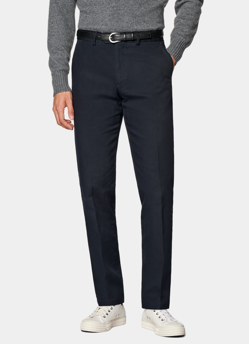 SUITSUPPLY All Season Stretch Cotton by Cervotessile, Italy Navy Slim Leg Straight Chinos